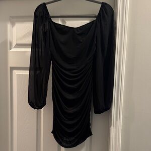 Elegant Black Ruched Cocktail Dress